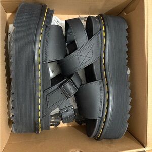 Dr. Martens Black Sandals with Yellow Stitching